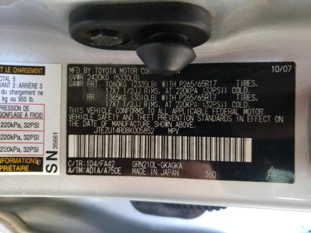 Photo 10 from auction – 2008 TOYOTA 4RUNNER SR with VIN JTEZU14R08K005852