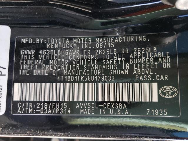 Photo 10 from auction – 2016 TOYOTA CAMRY HYBR with VIN 4T1BD1FK5GU179033