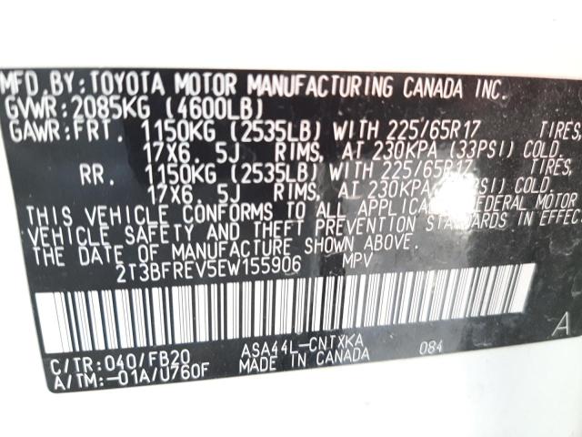 Photo 10 from auction – 2014 TOYOTA RAV4 LE with VIN 2T3BFREV5EW155906