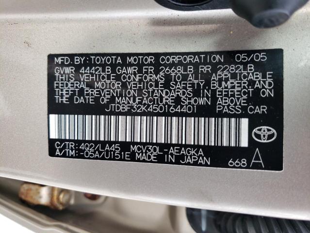 Photo 10 from auction – 2005 TOYOTA CAMRY LE with VIN JTDBF32K450164401