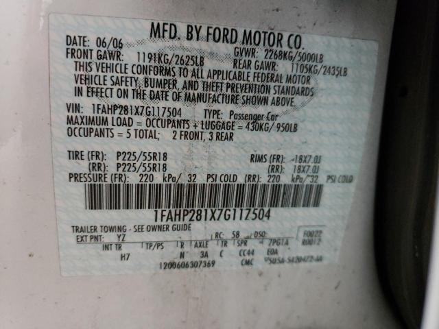 Photo 10 from auction – 2007 FORD FIVE HUNDR with VIN 1FAHP281X7G117504