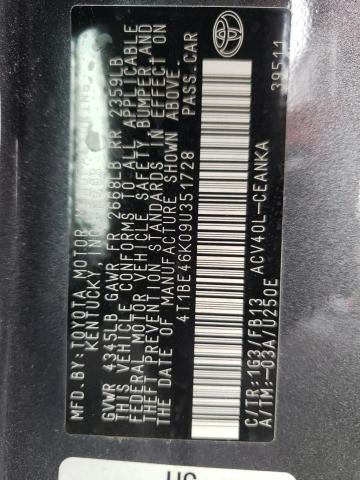 Photo 10 from auction – 2009 TOYOTA CAMRY BASE with VIN 4T1BE46K09U351728