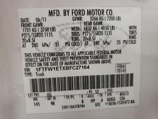 Photo 10 from auction – 2011 FORD F150 SUPER with VIN 1FTFW1ETXBFC27164