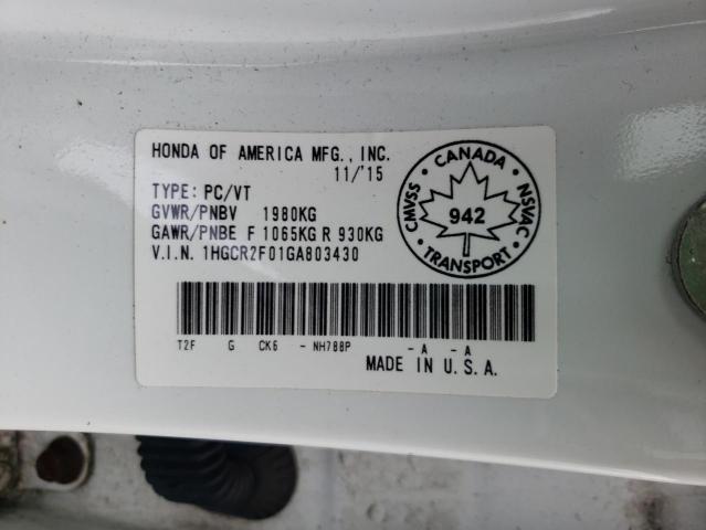 Photo 10 from auction – 2016 HONDA ACCORD EX with VIN 1HGCR2F01GA803430