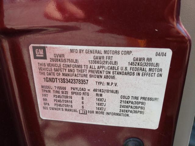 Photo 10 from auction – 2004 CHEVROLET TRAILBLAZE with VIN 1GNDT13S342378357