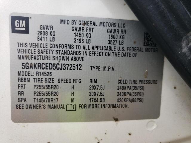 Photo 10 from auction – 2012 BUICK ENCLAVE with VIN 5GAKRCED5CJ372512