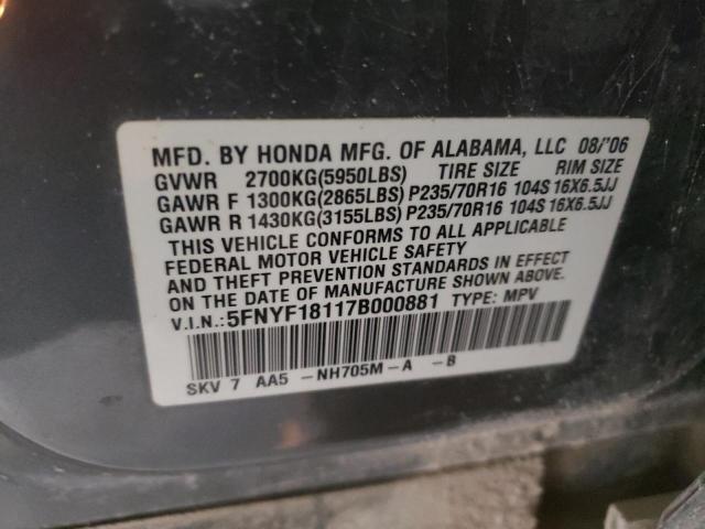 Photo 10 from auction – 2007 HONDA PILOT LX with VIN 5FNYF18117B000881