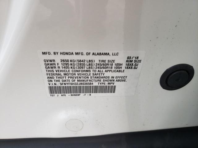 Photo 10 from auction – 2018 HONDA PILOT EX with VIN 5FNYF6H32JB036584