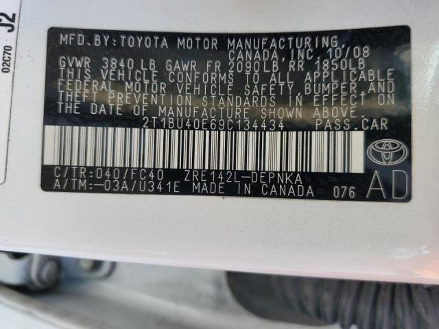 Photo 10 from auction – 2009 TOYOTA COROLLA BA with VIN 2T1BU40E69C134434
