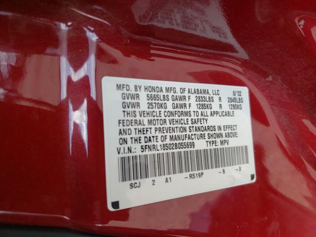 Photo 10 from auction – 2002 HONDA ODYSSEY LX with VIN 5FNRL18502B055699