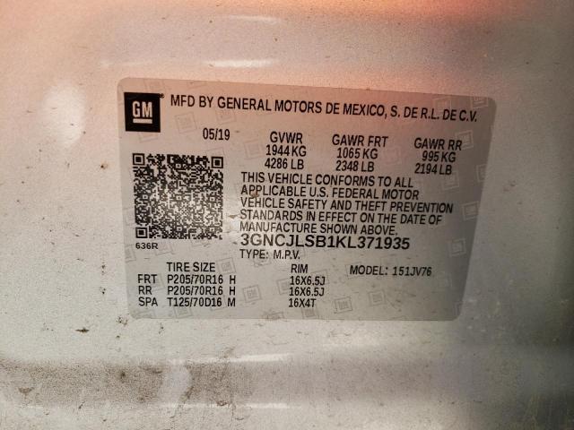 Photo 10 from auction – 2019 CHEVROLET TRAX 1LT with VIN 3GNCJLSB1KL371935