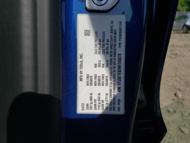 Photo 10 from auction – 2022 TESLA MODEL 3 with VIN 5YJ3E1EB3NF240070