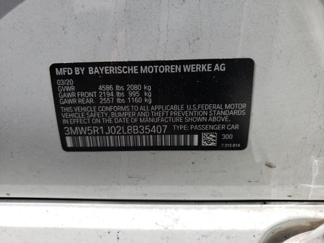 Photo 10 from auction – 2020 BMW 330I with VIN 3MW5R1J02L8B35407