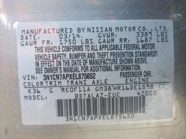 Photo 10 from auction – 2014 NISSAN VERSA S with VIN 3N1CN7APXEL875652