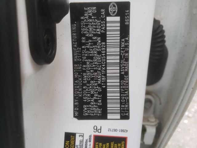 Photo 10 from auction – 2012 TOYOTA CAMRY BASE with VIN 4T1BF1FK4CU546928