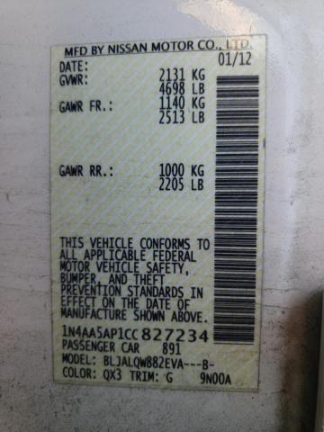 Photo 10 from auction – 2012 NISSAN MAXIMA S with VIN 1N4AA5AP1CC827234