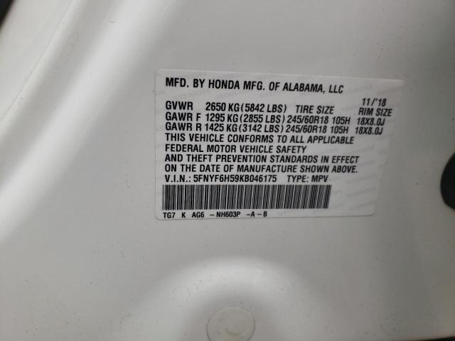 Photo 10 from auction – 2019 HONDA PILOT EXL with VIN 5FNYF6H59KB046175