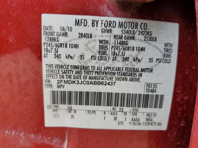 Photo 10 from auction – 2010 FORD EDGE SEL with VIN 2FMDK3JC0ABB62437