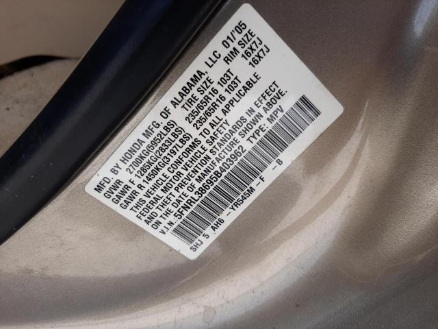 Photo 10 from auction – 2005 HONDA ODYSSEY EX with VIN 5FNRL38695B403962