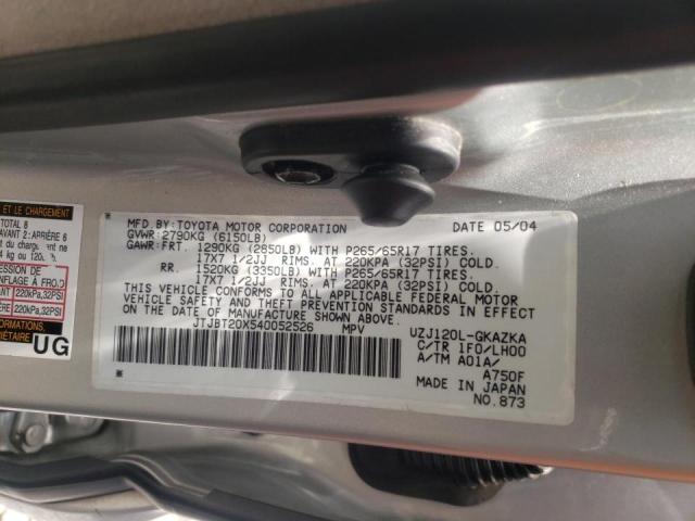 Photo 10 from auction – 2004 LEXUS GX 470 with VIN JTJBT20X540052526