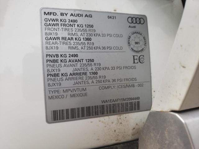 Photo 10 from auction – 2021 AUDI Q5 PROGRES with VIN WA1EAAFY5M2094449