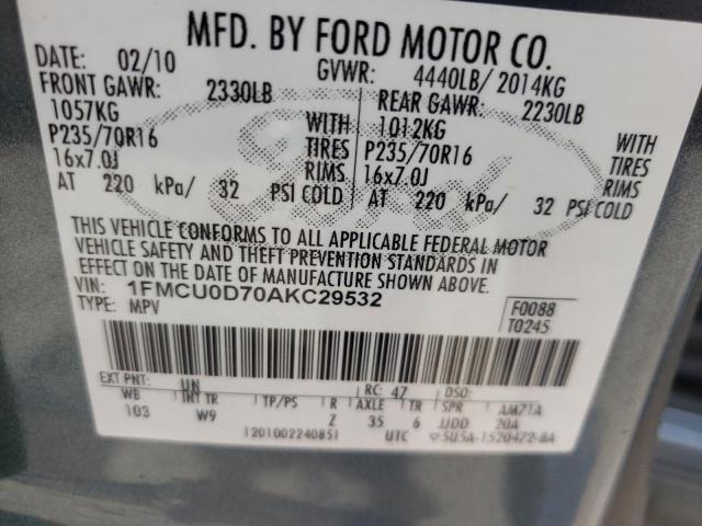 Photo 10 from auction – 2010 FORD ESCAPE XLT with VIN 1FMCU0D70AKC29532