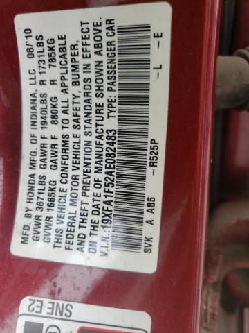 Photo 10 from auction – 2010 HONDA CIVIC LX with VIN 19XFA1F52AE082483
