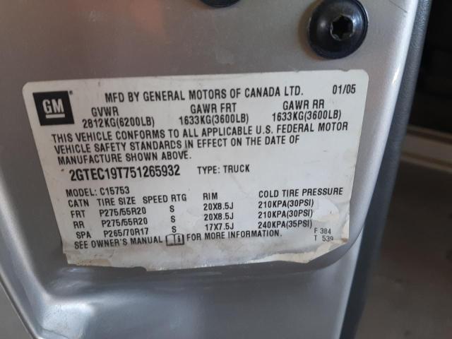 Photo 10 from auction – 2005 GMC SIERRA 150 with VIN 2GTEC19T751265932
