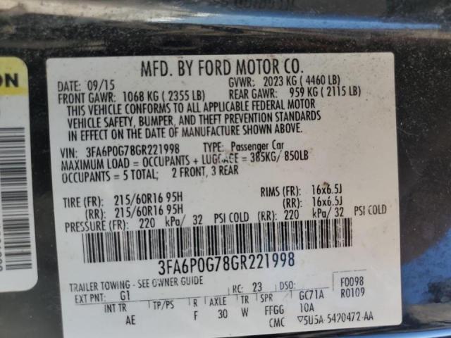 Photo 10 from auction – 2016 FORD FUSION S with VIN 3FA6P0G78GR221998