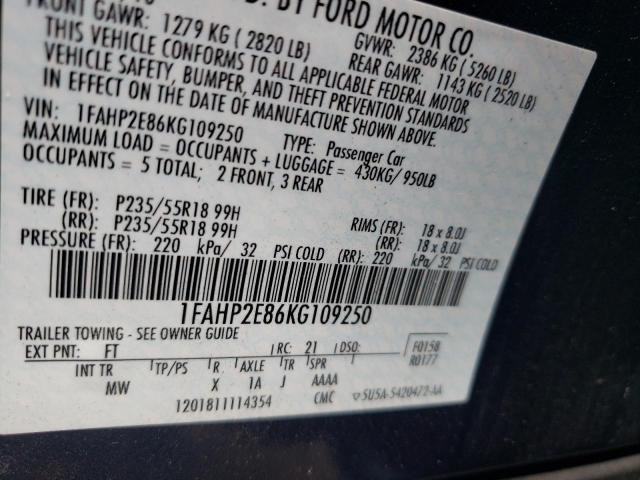 Photo 10 from auction – 2019 FORD TAURUS SEL with VIN 1FAHP2E86KG109250