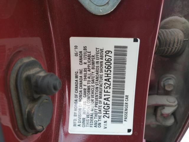 Photo 10 from auction – 2010 HONDA CIVIC LX with VIN 2HGFA1F52AH560679