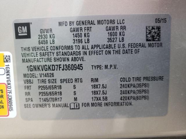 Photo 10 from auction – 2015 CHEVROLET TRAVERSE L with VIN 1GNKVGKD7FJ360945