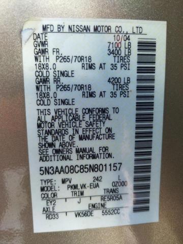 Photo 10 from auction – 2005 INFINITI QX56 with VIN 5N3AA08C85N801157