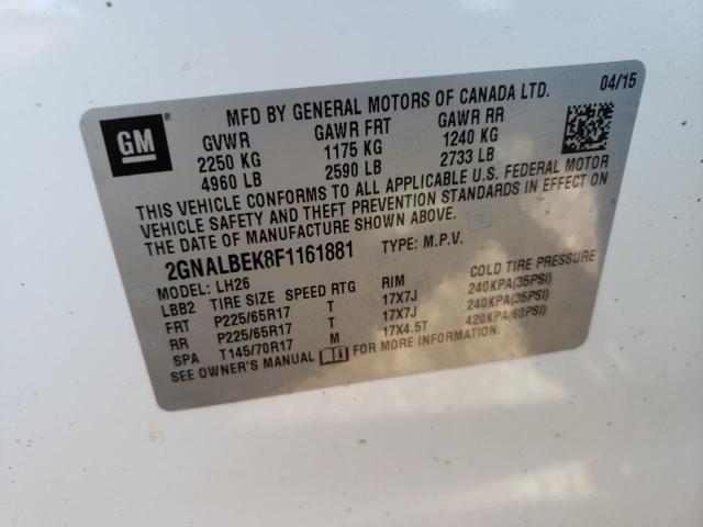 Photo 10 from auction – 2015 CHEVROLET EQUINOX LT with VIN 2GNALBEK8F1161881