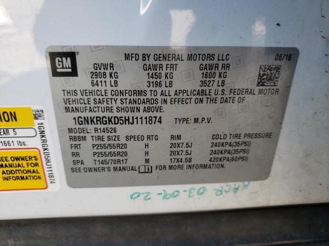 Photo 10 from auction – 2017 CHEVROLET TRAVERSE L with VIN 1GNKRGKD5HJ111874