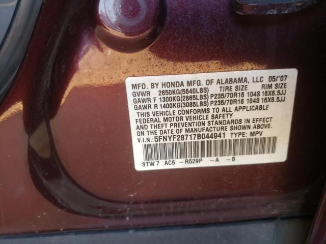 Photo 10 from auction – 2007 HONDA PILOT EXL with VIN 5FNYF28717B044941