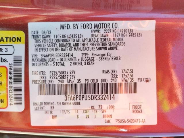 Photo 10 from auction – 2013 FORD FUSION SE with VIN 3FA6P0PU5DR332414