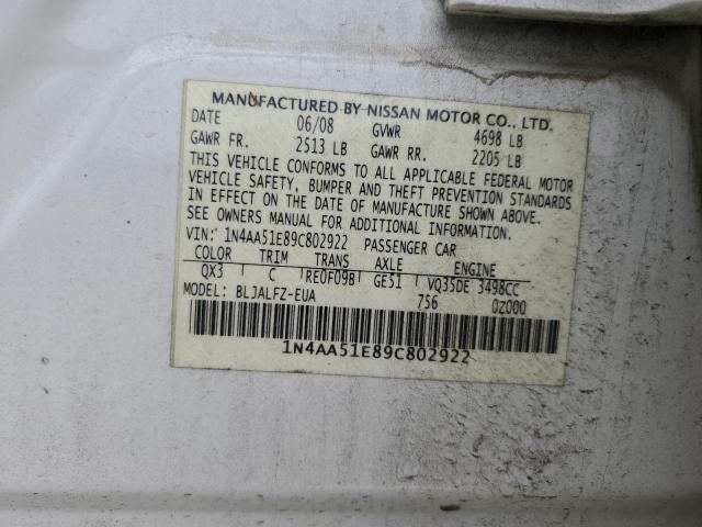 Photo 10 from auction – 2009 NISSAN MAXIMA S with VIN 1N4AA51E89C802922