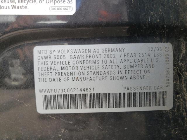 Photo 10 from auction – 2006 VOLKSWAGEN PASSAT with VIN WVWFU73C06P144631