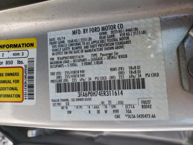 Photo 10 from auction – 2014 FORD FUSION SE with VIN 3FA6P0H74ER311614