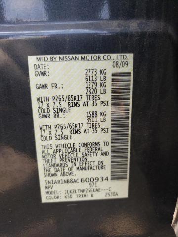 Photo 10 from auction – 2010 NISSAN PATHFINDER with VIN 5N1AR1NB8AC600934
