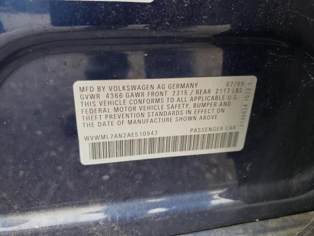Photo 10 from auction – 2010 VOLKSWAGEN CC with VIN WVWML7AN2AE510947