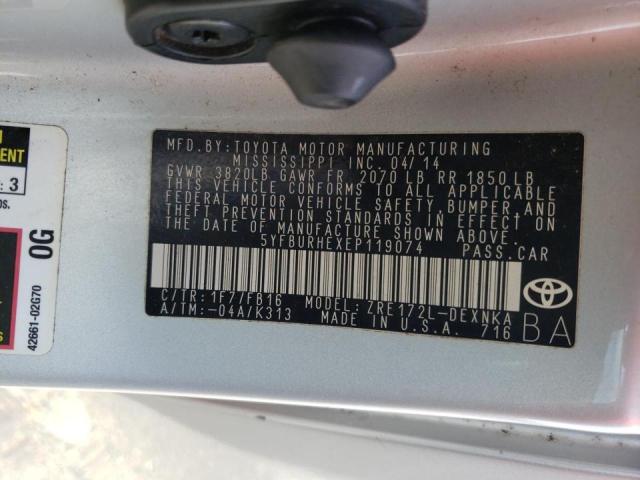 Photo 10 from auction – 2014 TOYOTA COROLLA L with VIN 5YFBURHEXEP119074