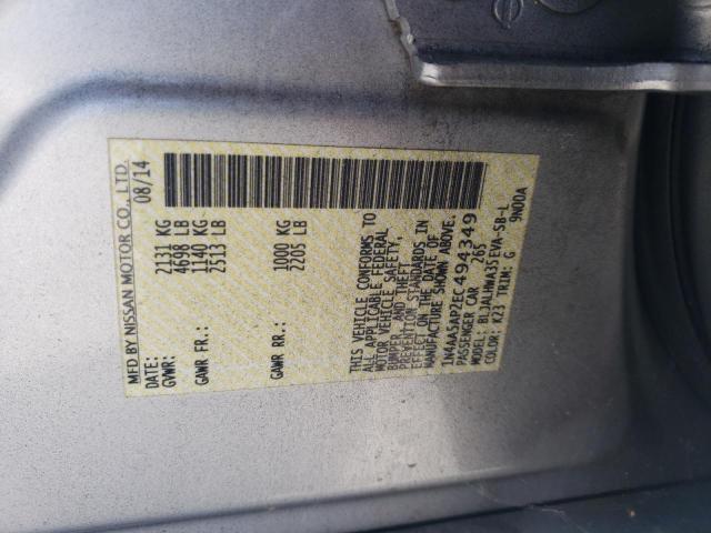 Photo 10 from auction – 2014 NISSAN MAXIMA S with VIN 1N4AA5AP2EC494349