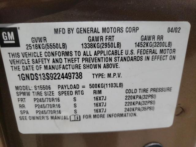 Photo 10 from auction – 2002 CHEVROLET TRAILBLAZE with VIN 1GNDS13S922449738