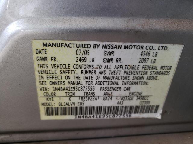 Photo 10 from auction – 2005 NISSAN MAXIMA SE with VIN 1N4BA41E95C877556