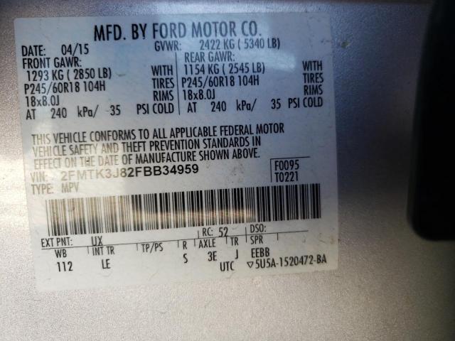 Photo 10 from auction – 2015 FORD EDGE SEL with VIN 2FMTK3J82FBB34959