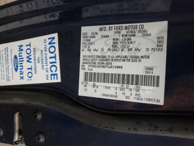 Photo 10 from auction – 2007 FORD EXPLORER S with VIN 1FMEU51807UA13969