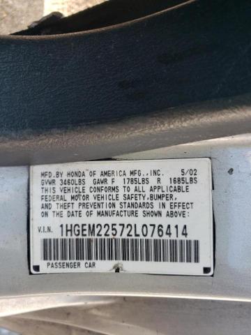 Photo 10 from auction – 2002 HONDA CIVIC LX with VIN 1HGEM22572L076414