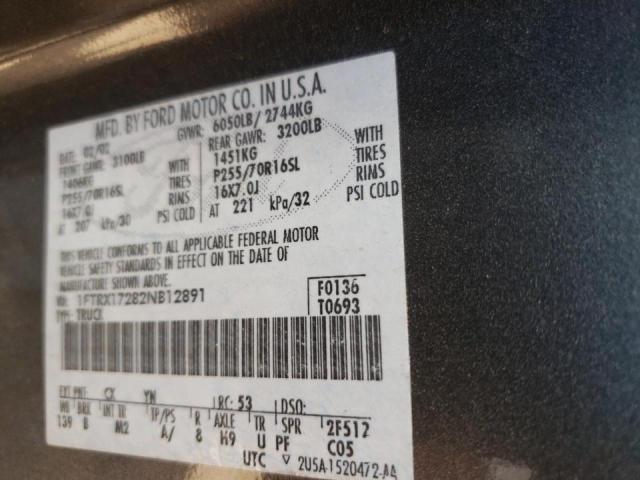 Photo 10 from auction – 2002 FORD F150 with VIN 1FTRX17282NB12891